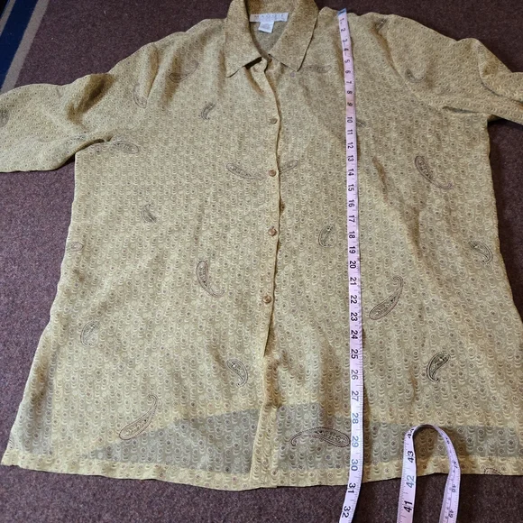 Maggie McNaughton Sheer Blouse Paisley Tan And Burgundy Size 2X - Picture 6 of 8